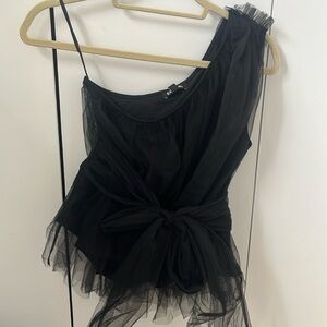 Express brand new black tulle one shoulder top